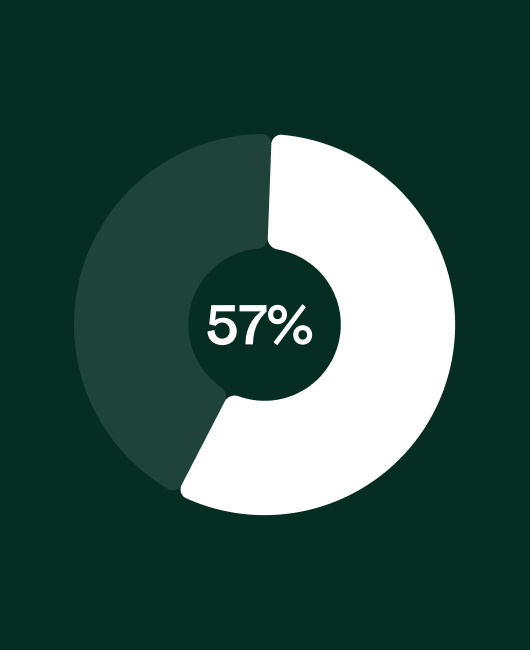 Quota di partecipazione di Acea Ambiente nel progetto, parti al 57%, mostrata in un grafico a torta