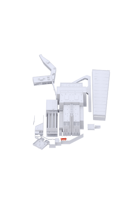 Rendering 3D del complesso del termovalorizzatore di Roma, con impianto di cattura CO₂ evidenziato