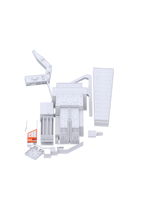 Rendering 3D del complesso del termovalorizzatore di Roma, con impianto di teleriscaldamento evidenziato
