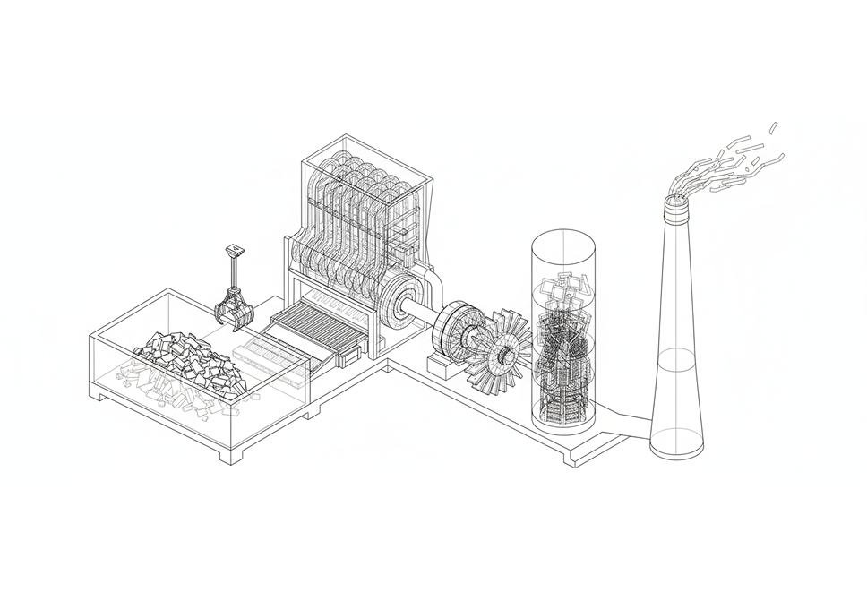 schema sitentico degli elementi che compongono il termovalorizzatore